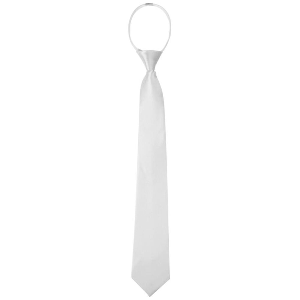 Zipper Ties Pre-Tied Necktie Satin Shine Solid Color Tie Neck White